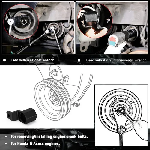 Imagen 2 del producto Herramienta de extracción de polea de manivela, soporte de llave de cigüeñal de 50mm, herramienta de sujeción de llave de accionamiento cuadrada de 1/2 pulgadas para Honda y Acura