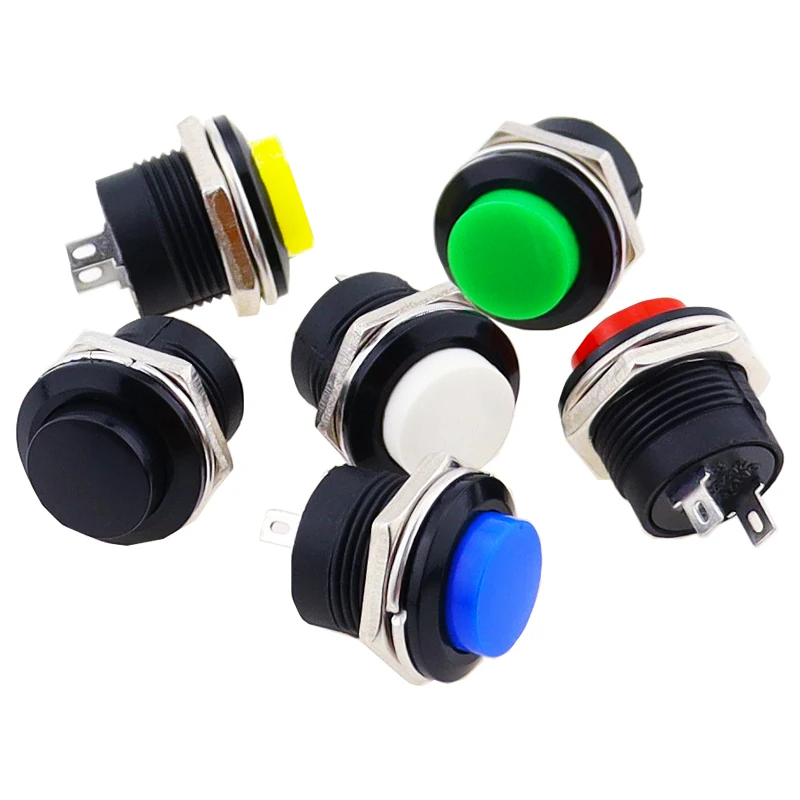 10pcs Momentary Push Button Switch 16mm Momentary 6A/125VAC 3A/250VAC Round Switches R13-507 BLACK RED GREEN WHITE BLUE YELLOW