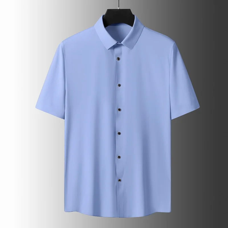 Camisa de manga corta para hombre, camisa holgada informal de un solo pecho, de seda de secado rápido, Color azul, L-6Xl verano, 2024