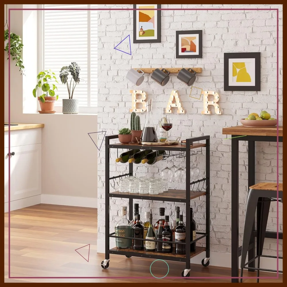 

Мобильная кухонная тележка с винной стойкой, держателем для стекла и 4 роликами — многофункциональная сервировочная тележка для дома и офиса