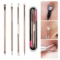 4 Pcs Stainless Steel Blackhead Remover Tool Kit Face Massage Whitehead Pimple Spot Comedone Acne Extractor Face Massager