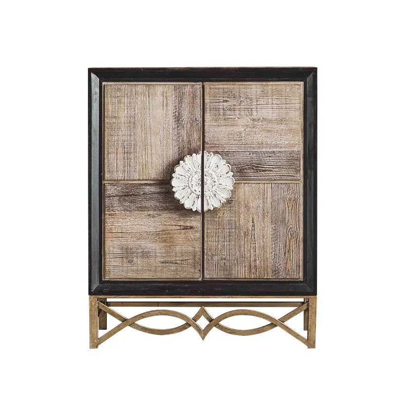 

Wabi-sandy wind retro solid wood entry, entrance cabinet, homestay decoration with door side living room engraved storage