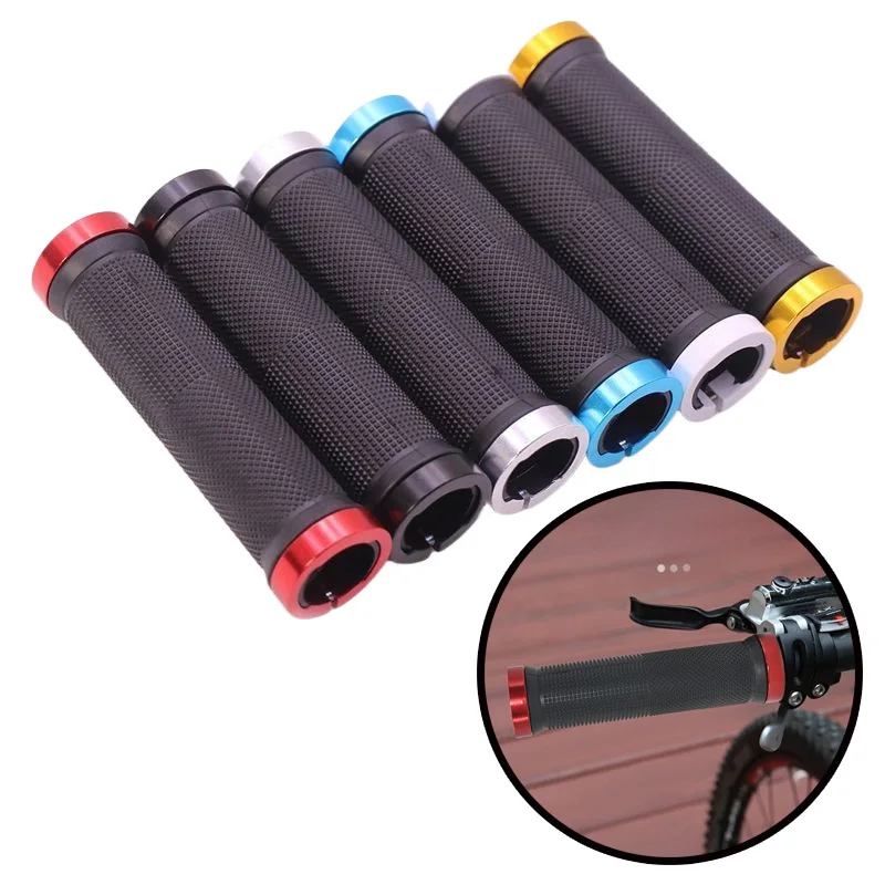 a set (2 pieces) Aluminum Alloy Double Lock Anti-slip Rubber Handlebar Grips, Universal Accessories for Mountain Bikes