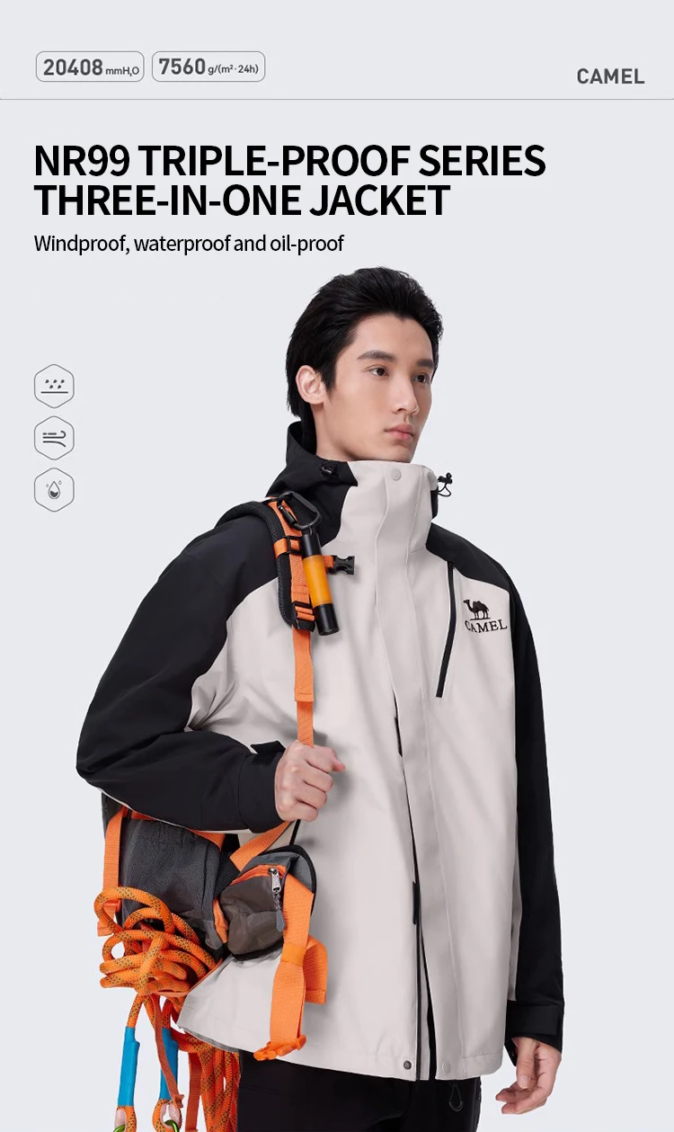 GOLDEN CAMEL Outdoor Hiking Jackets for Men Three-in-One Waterproof Fleece Jacket Women Windbreakers Warm 2024 Star Same Style