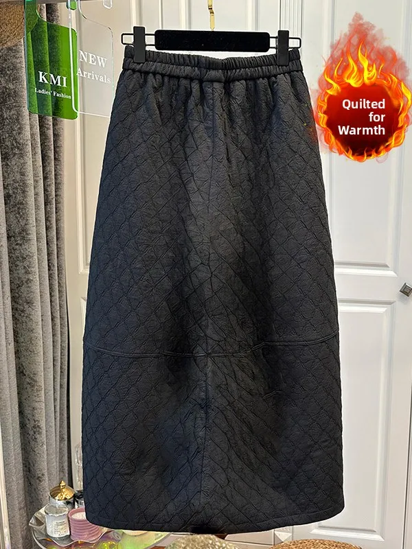 Falda acampanada con cintura elástica y patrón de diamantes para mujer, falda larga holgada, versátil y cálida de algodón, talla grande, invierno 2025