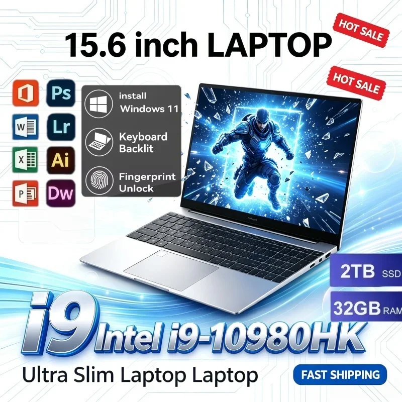 15.6 Inch Ultra-thin Laptop Intel i9-10980HK 2026 Hot Sale Windows11 1/2TB Large SSD 16GB/32GB RAM