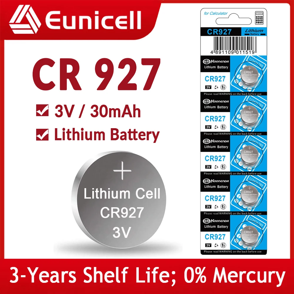 Eunicell 30mAh CR927 Baterias 927 DL927 BR927 ECR927 5011LC 3V Bateria de botão de célula tipo moeda de lítio para brinquedos de controle de relógio