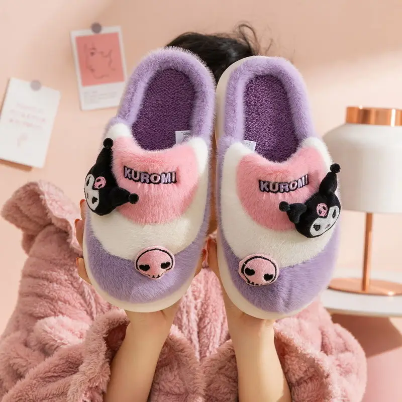 

Sanrio Hello Kitty Children Slippers Anime Figure Kuromi Parent-Child Winter Kids Shoes Kt Keep Warm Cute Cartoon Hot New Style