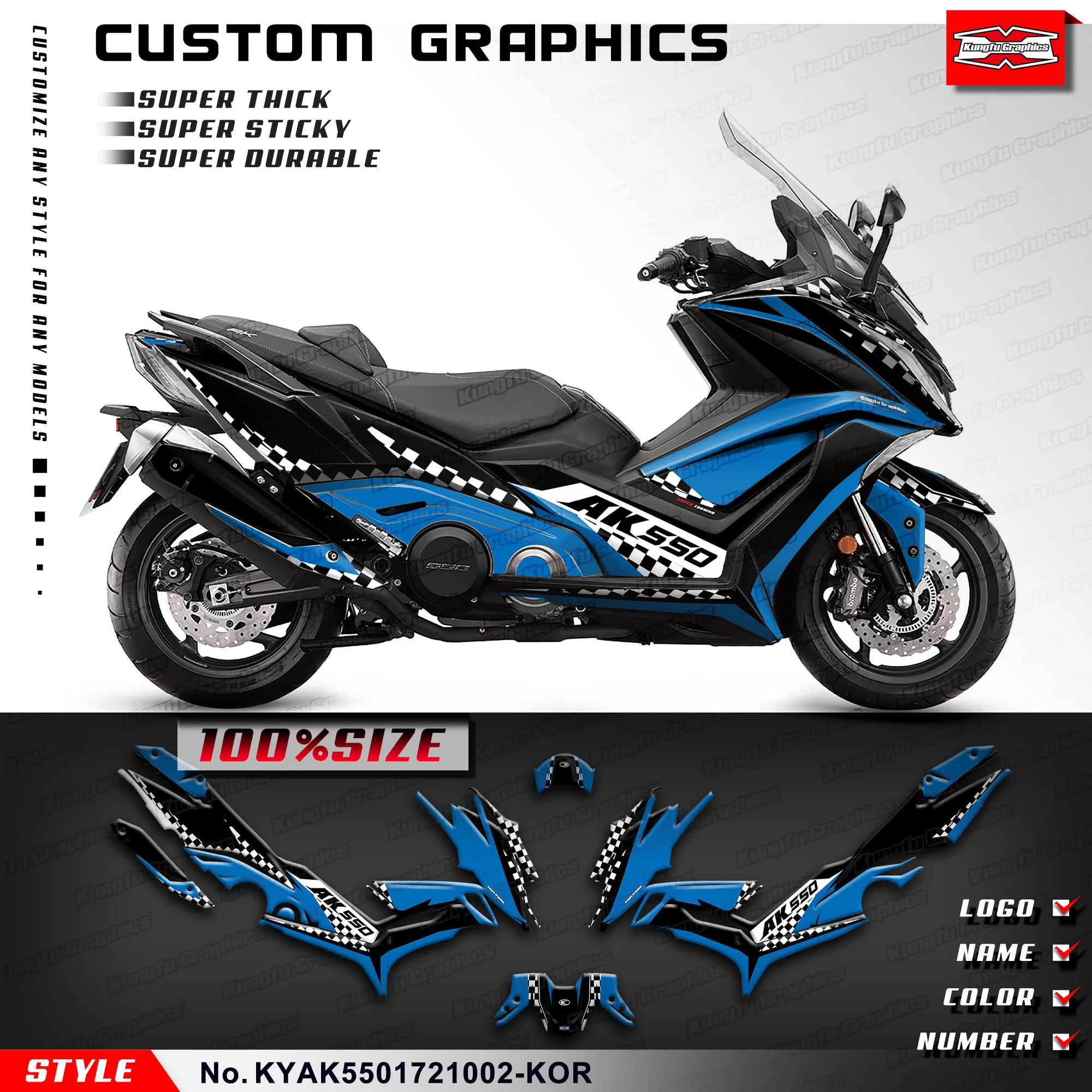 

KUNGFU GRAPHICS Full Decal Sports Scooter Sticker Kit for KYMCO AK550 2017 2018 2019 2020 2021, KYAK5501721002-KOR