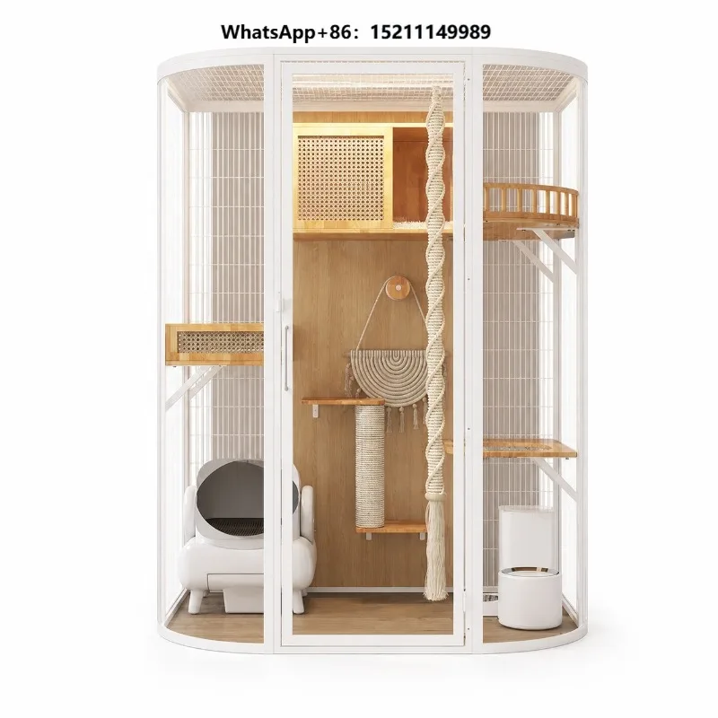 Modern Luxury Cat Villa Large Solid Wood Indoor Pet House Panoramic Glass Display Cabinet