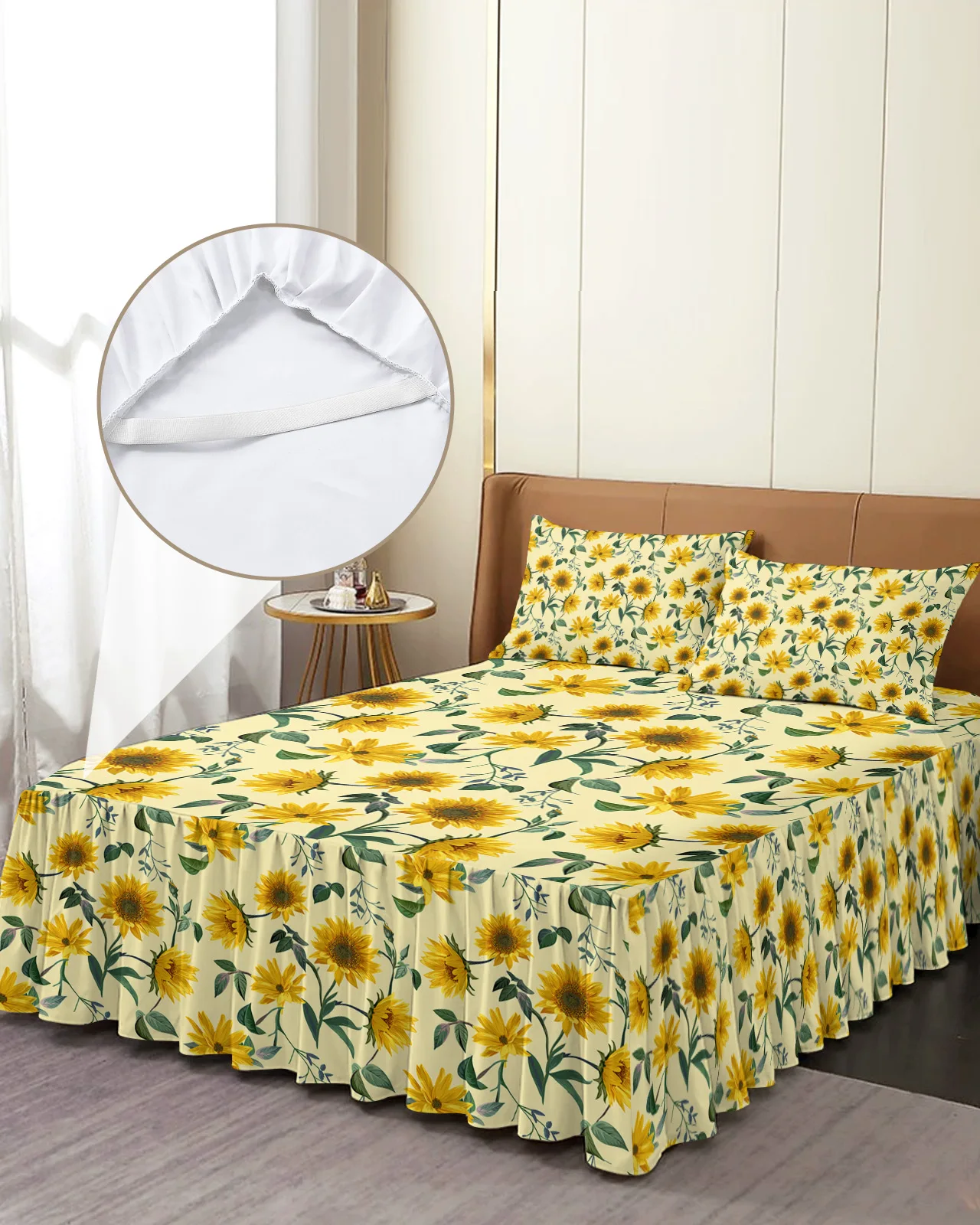 Sunflower Yellow Bed Skirt Elastic Fitted Bedspread With Pillowcases Bed Protector Mattress Cover Bedding Set Bed Sheet