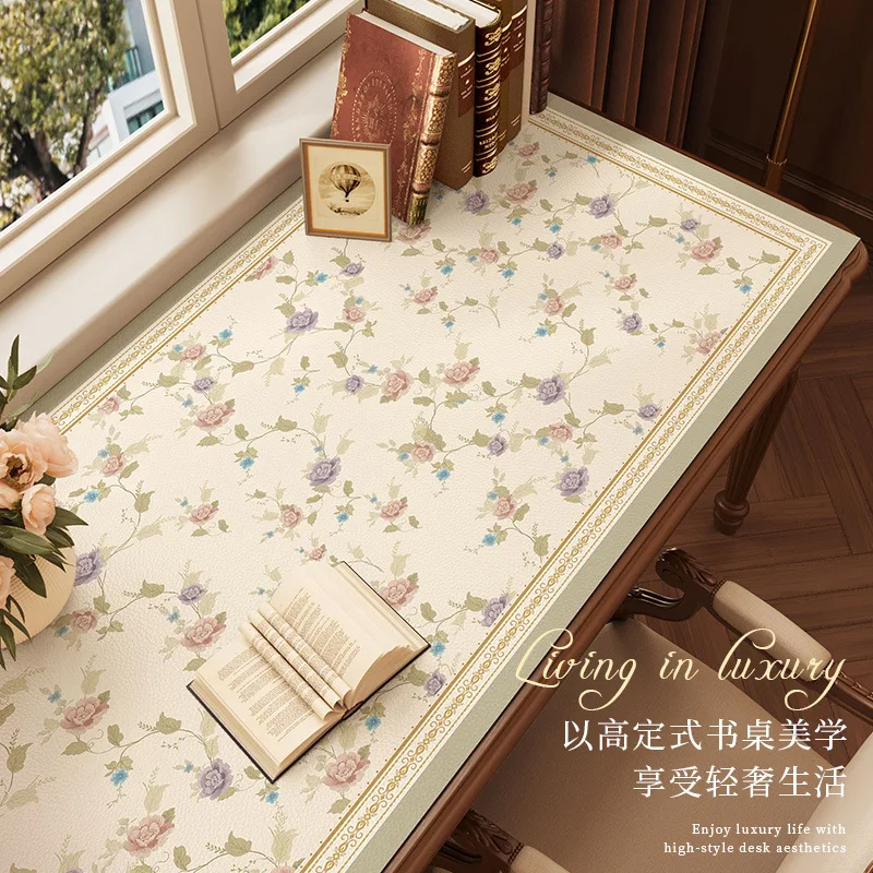 40x80cm Retro Floral Leather Mat Waterproof Desk Mat Writing Desk Mat Luxurious and Luxurious Feeling