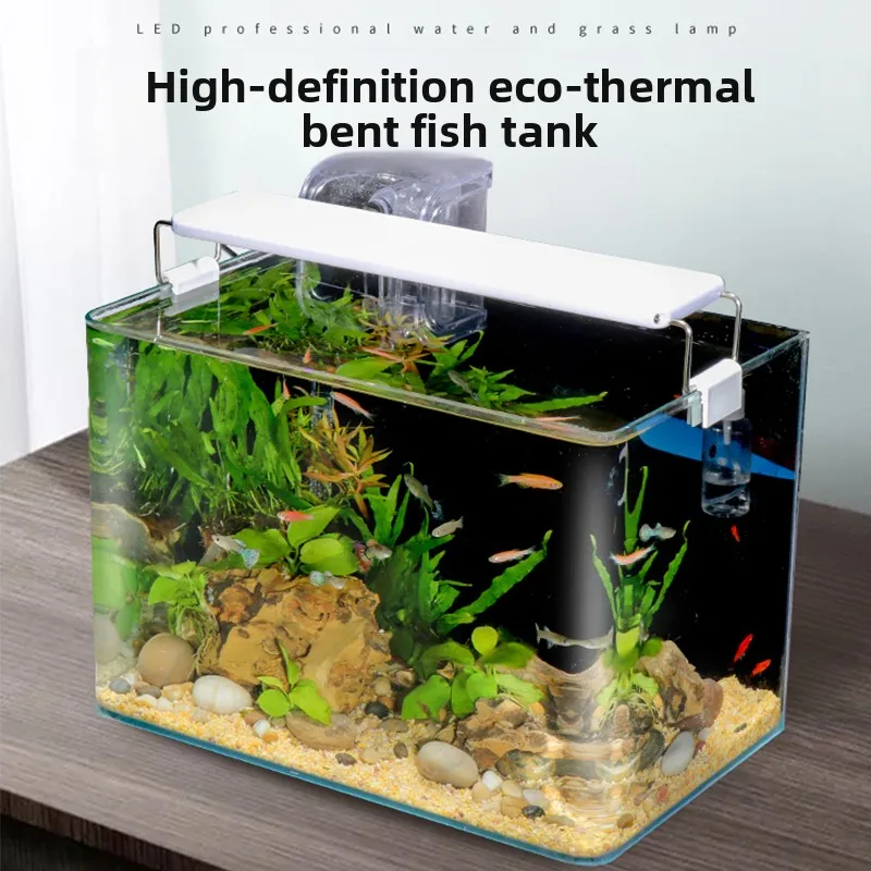 YJQ hot bending glass small fish tank household aquarium rectangular desktop living room landscaping small goldfish bare tank