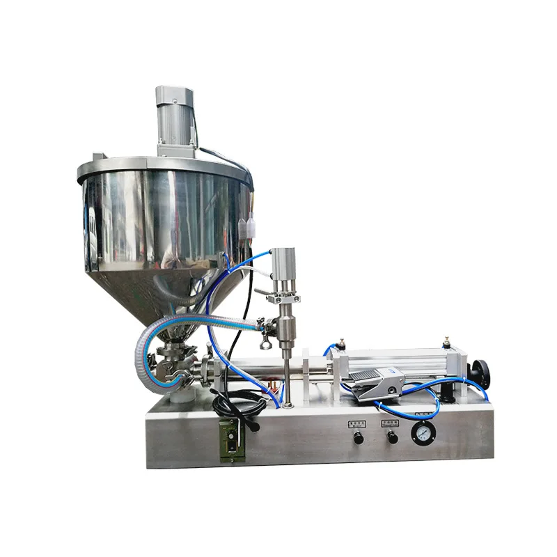 Horizontal paste liquid filling machine with a single head filling range of 10-300ml, adding stirring and heating functions