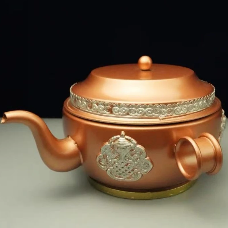 

Tibetan Jar,Alloy Engraving Eight Gesang Flower Tea Pot Nepal Food Organizer Buddhism Butter Tea Storage Jar,Buddhist Item