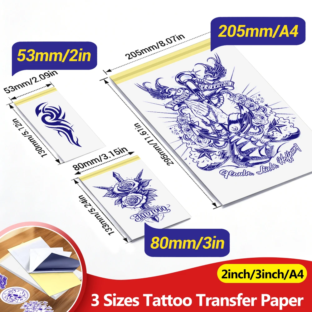 100pcs/pack A4/3inch/2inch Thermal Tattoo Stencil Transfer Paper for A40,Mini Tattoo Printer Artist DIY Easy to Use