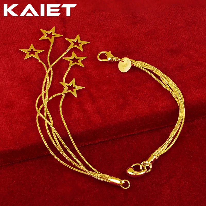 

KAIET 925 Sterling Silver Five Snake Chain Stars Bracelet Plated With 18K Gold Wedding Party For Women Charm Fine Jewelry