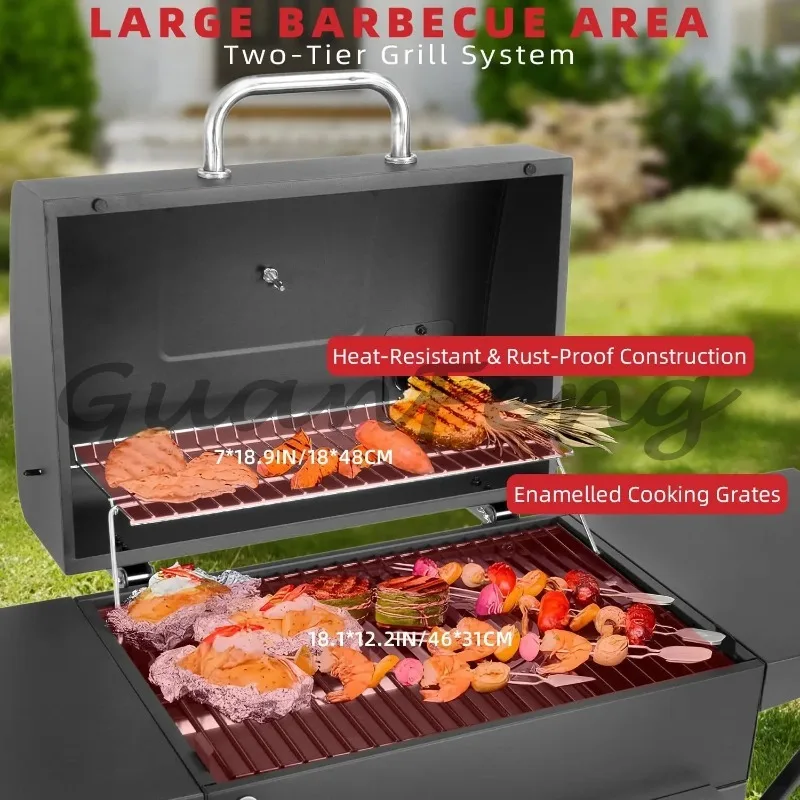 Outdoor Charcoal Smoker BBQ Grill, 353 Sq.Inch Cooking Area Barbecue Grill with Side Shelf and Warming Rack