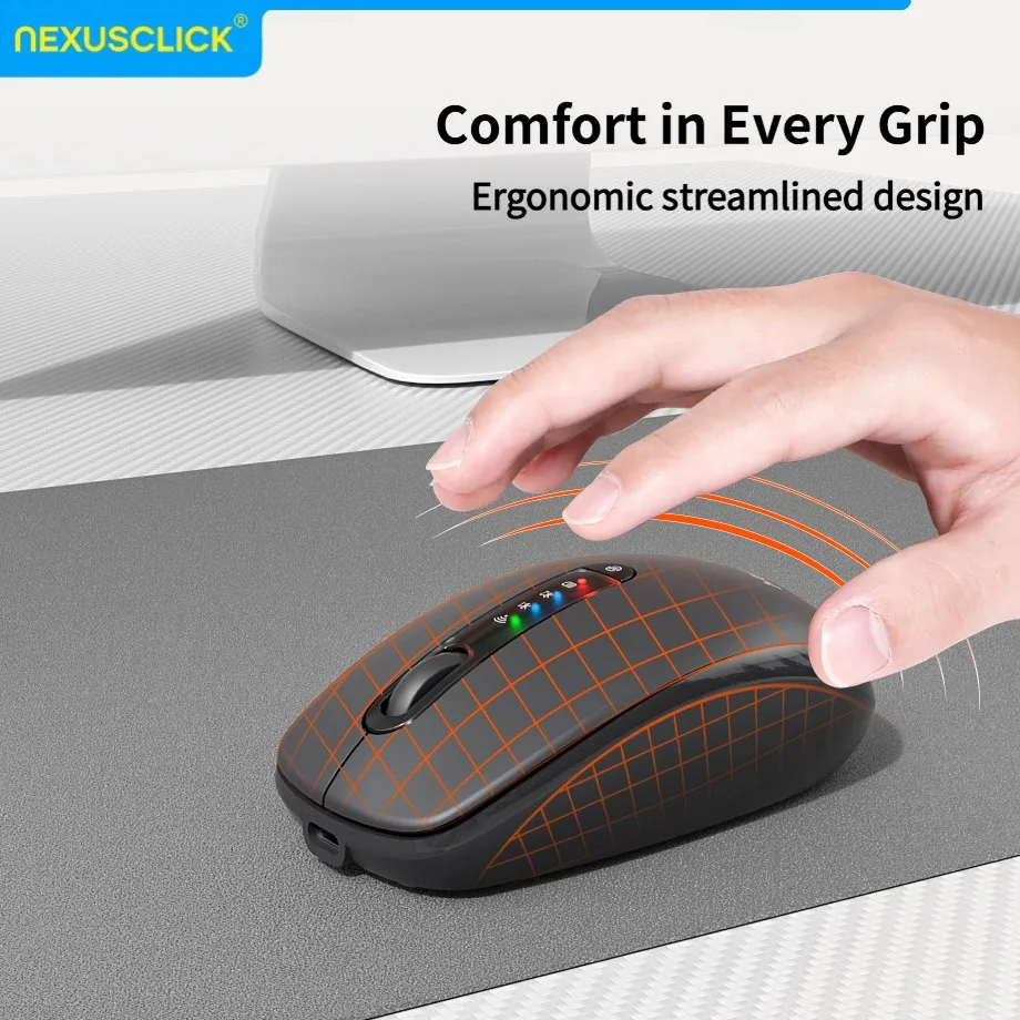 NexusClick Quiet Click Rechargeable Wireless Mouse,Dual Mode Bluetooth+2.4G,3200 DPI Adjustable ErgonomicLong Battery for Office
