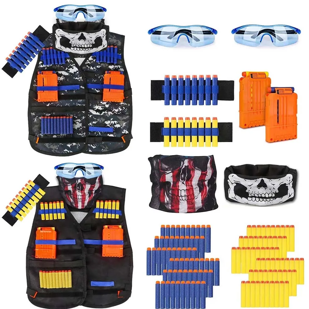 Kinder Taktische Weste Anzug Kit für Nerf Guns Serie Refill Darts Dart Beutel Reload Clips Taktische Maske Handgelenk Band Gläser weiche Amm