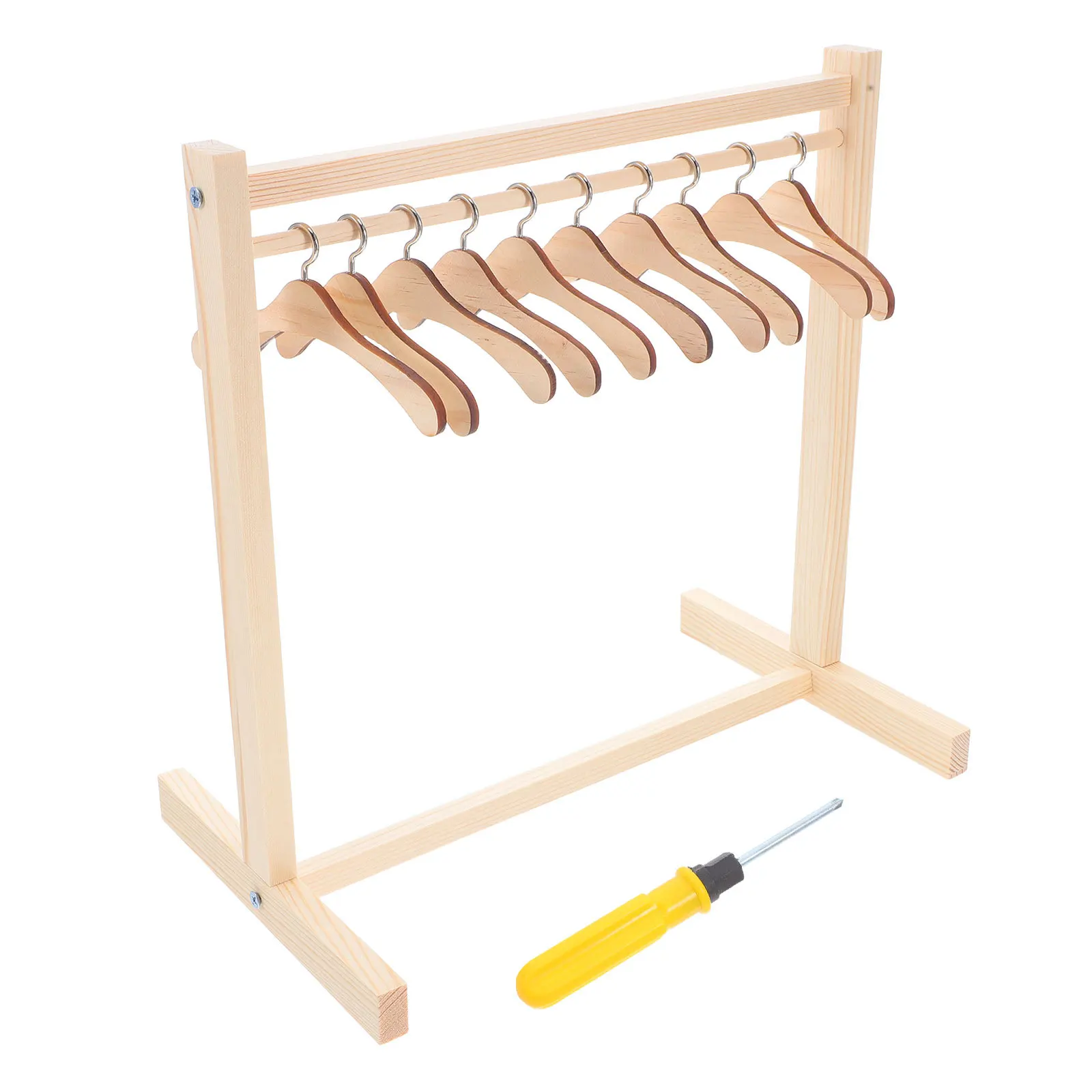 

1 set Wooden Clothes Rack Miniature Dress Holder For Displaying Organizing Gowns Portable Tiny Furniture Accessories