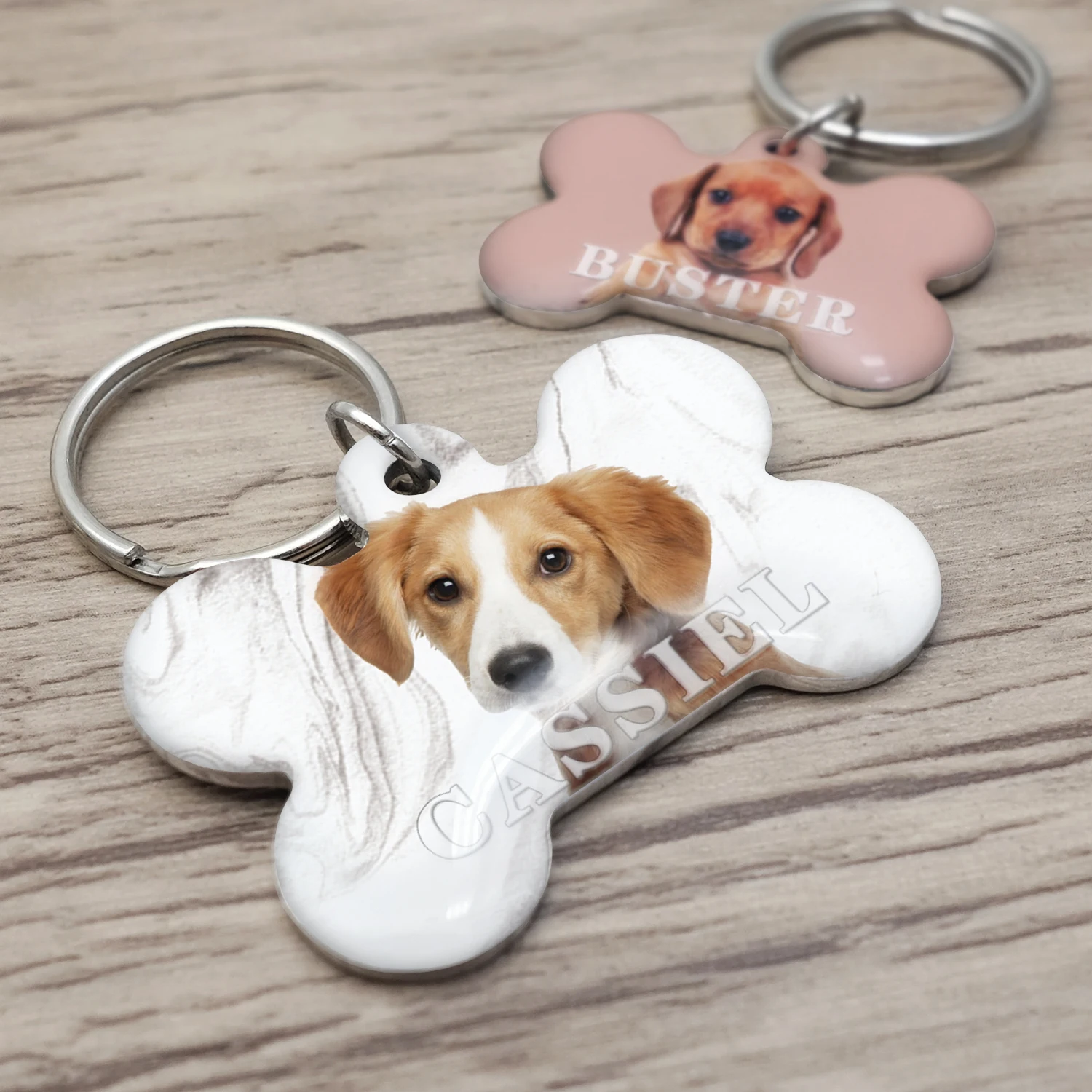 Personalized Dog Tag Custom Pet ID Tags with Your Dog Cat Photo Bone Keyring Puppy Identification Name Pendant Pet Collar Charm