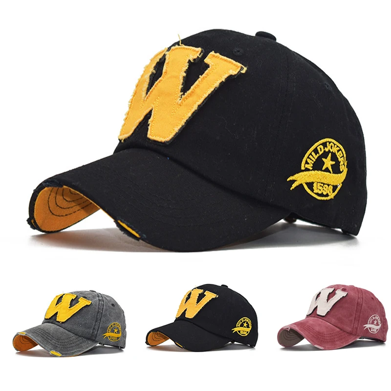 2023 New W Letter Embroideried Baseball Cap Hat Gorra Hombre Vintage Washed Cotton Dad Hats for Women Men Bone Feminino B2504