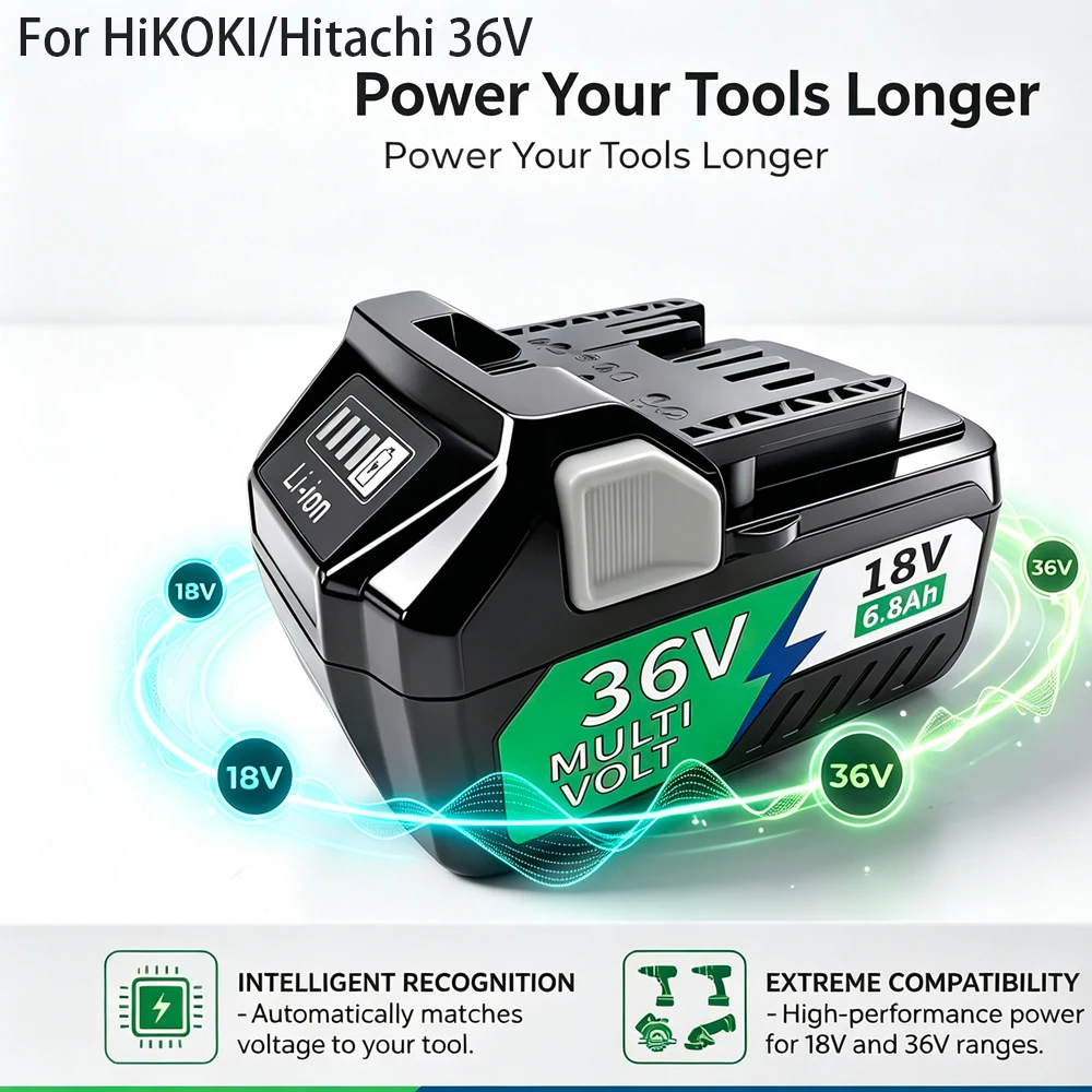 

100% Compatible 6.8Ah Battery for HiKOKI Hitachi 36V 18V MultiVolt, for Metabo HPT BSL36A18 BSL36B BSL1850 Cordless Tools