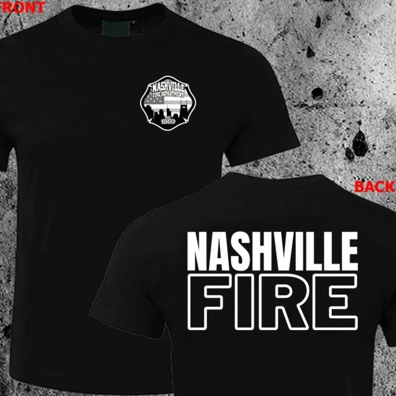 الاتجاه 25 ناشفيل رجال الاطفاء مقر تصميم شعار مطبوعة المتضخم تي شيرت قصير الأكمام الصيف جديد NFD #2