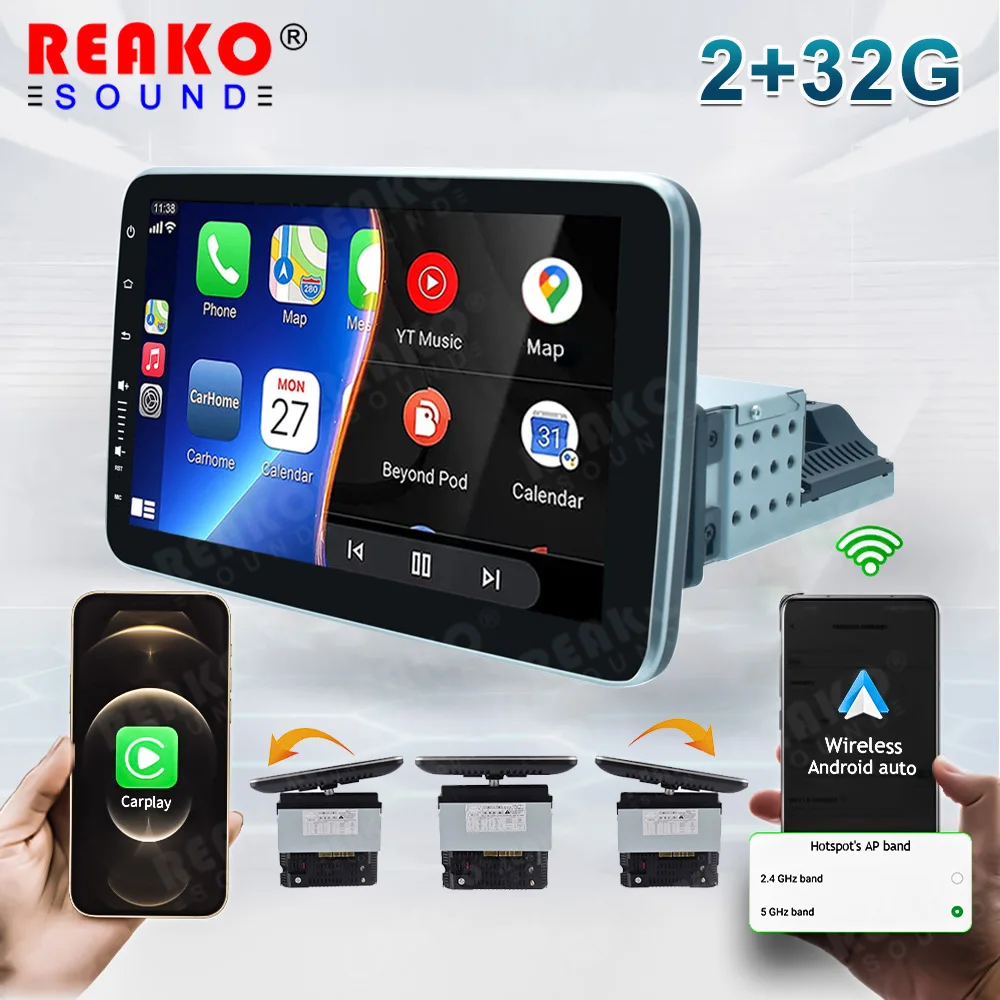 REAKOSOUND 1 Din Universal Car Radio Multimedia Video Player 9/10'' Inch Vertical Touch Screen Autoradio Stereo Support Carplay