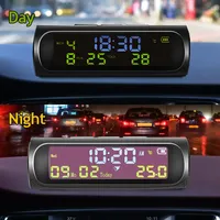 Solar Car Digital Clock With LCD Time Date In-Car Temperature Display for Outdoor Personal Car Part Decoration