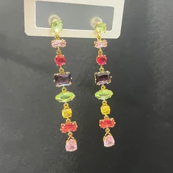 Luxury Rainbow Crystal Dangle Drop Earrings for Women Wedding Party Jewelry Accessories Gorgeous Cubic Zirconia Bridal Brincos