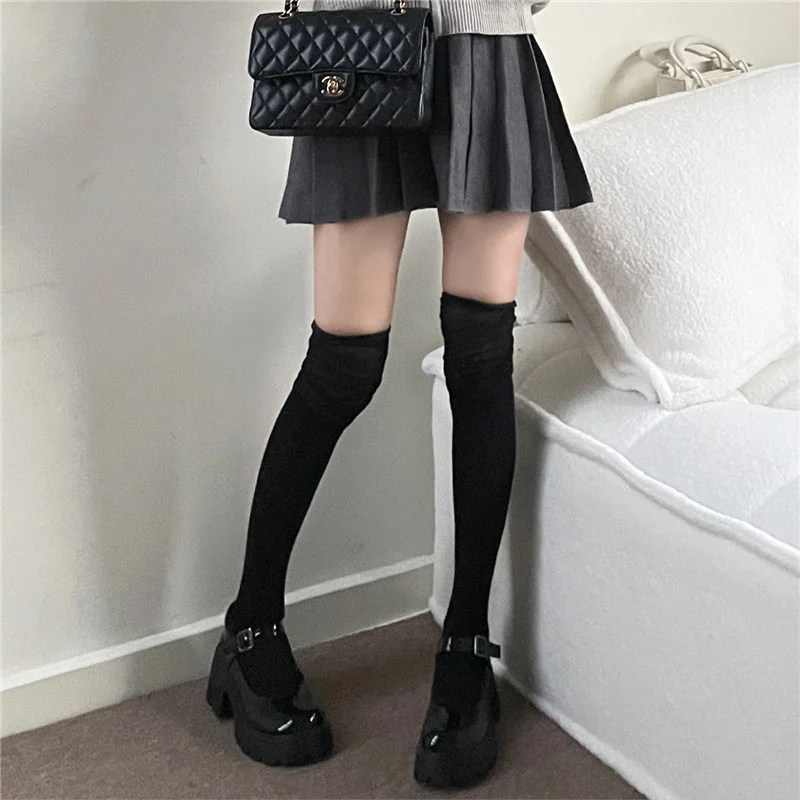 CTRLLOCK Techwear Stretchy Pleated Over Knee Stockings Women Casual Solid Color Long Tube Socks Ninja Style