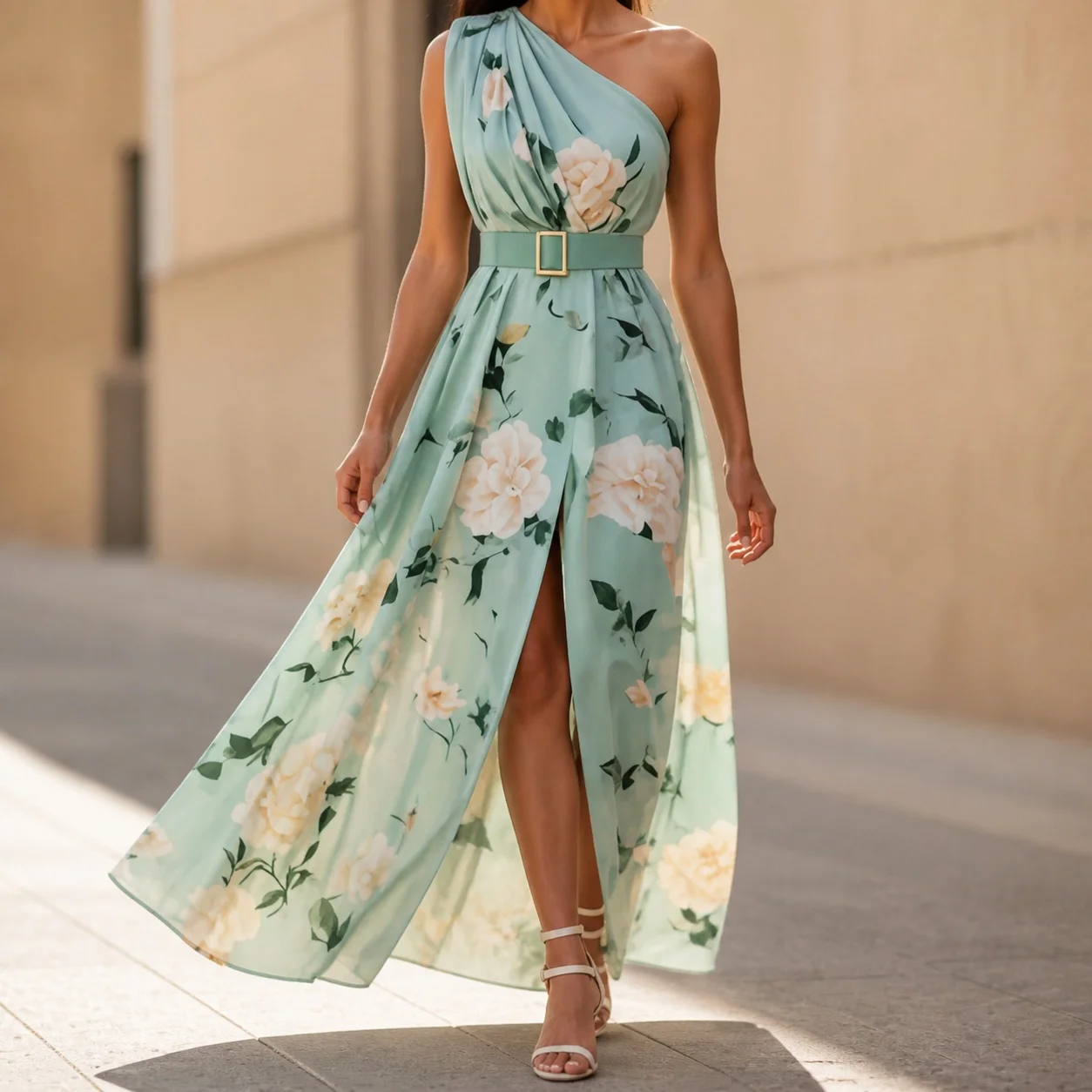 Women's Elegant Party Summer Dress Off Shoulder Long Sleeve High Waist Floral Print Button Pullover Dress For Women Evening