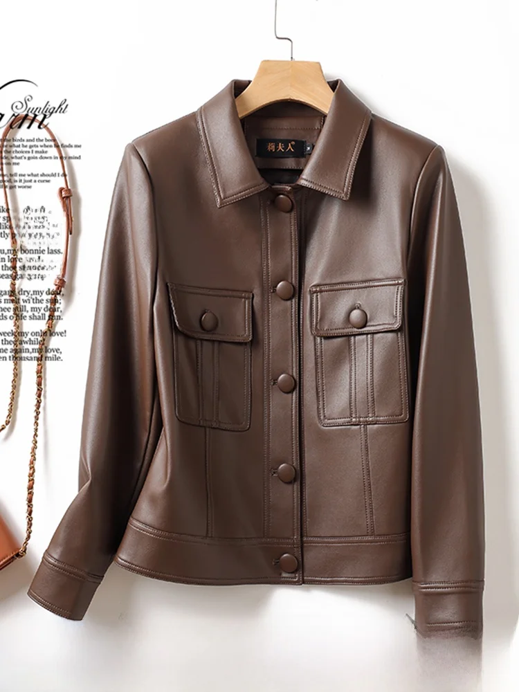 Giacca in Pelle da Donna Autunno/Inverno, Slim Fit, Versione Coreana, Cappotto in Vera Pelle di Pecora Haining