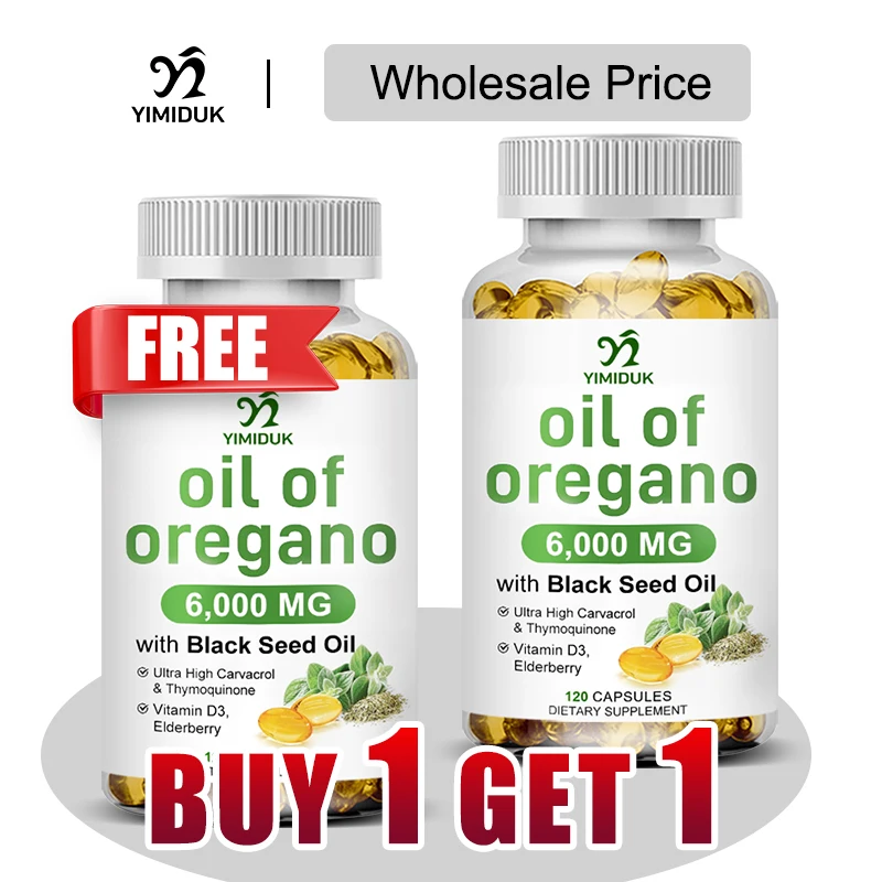 

Oil of Oregano 6000 Mg Softgels, with Black Seed Oil, Elderberry, Support Digestive Gut Health, Boost Immune, Bones & joints