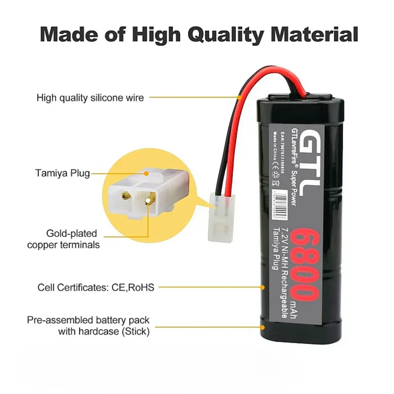 New 7.2VBattery 6800mAh NiMH Batteries Pack For RC Car Truck Buggy Boat Tank 7.2v Ni-Mh Baterias With Tamiya Connectors