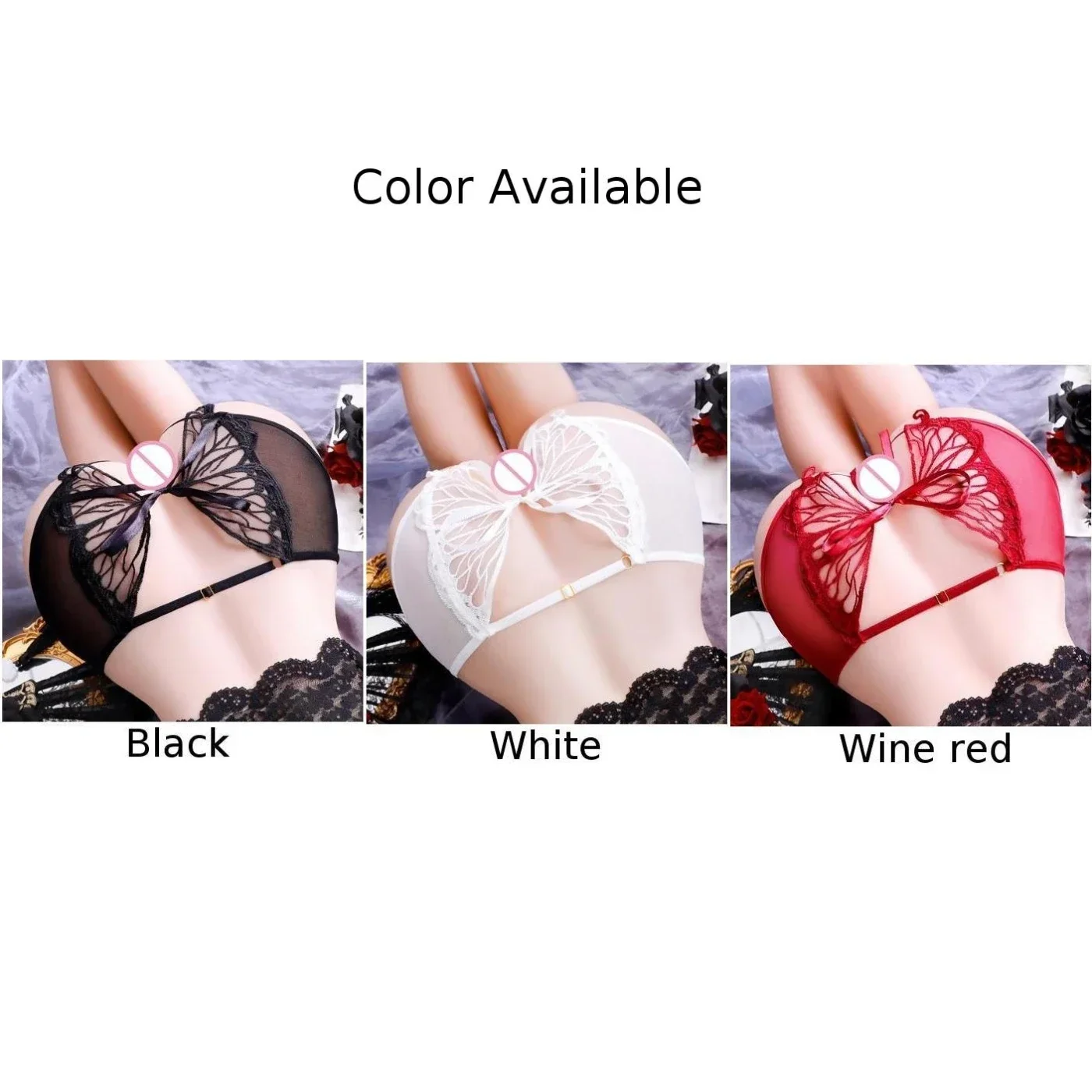 女性用オープンクロッチバックバタフライパンティー,透かし彫りブリーフ,超薄型メッシュ,透明パンツ,ローライズエロランジェリー