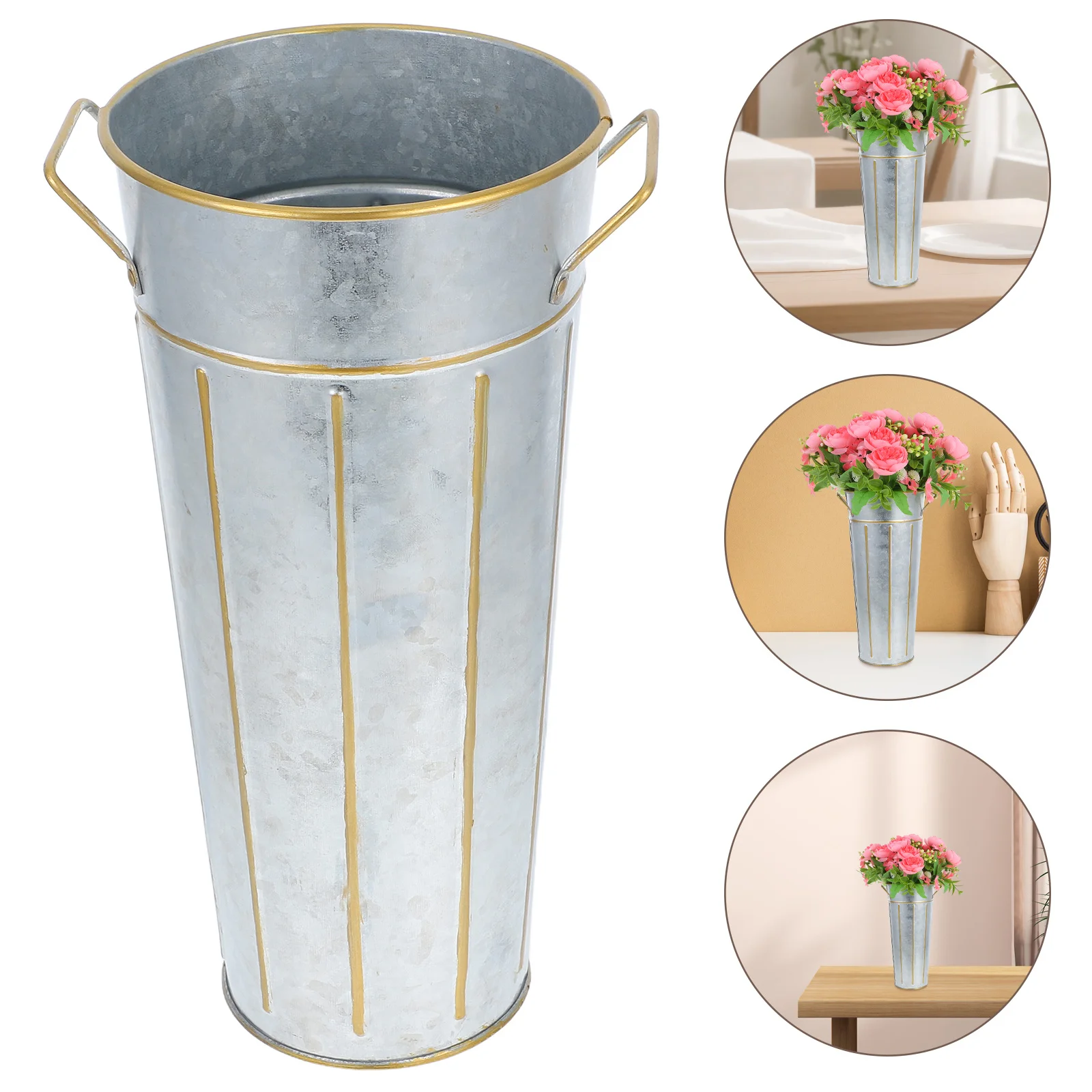 

1pc Vintage Iron Flower Vase Retro Metal Bucket Waterproof Rustic Farmhouse Decor For Artificial Fresh Flowers Table