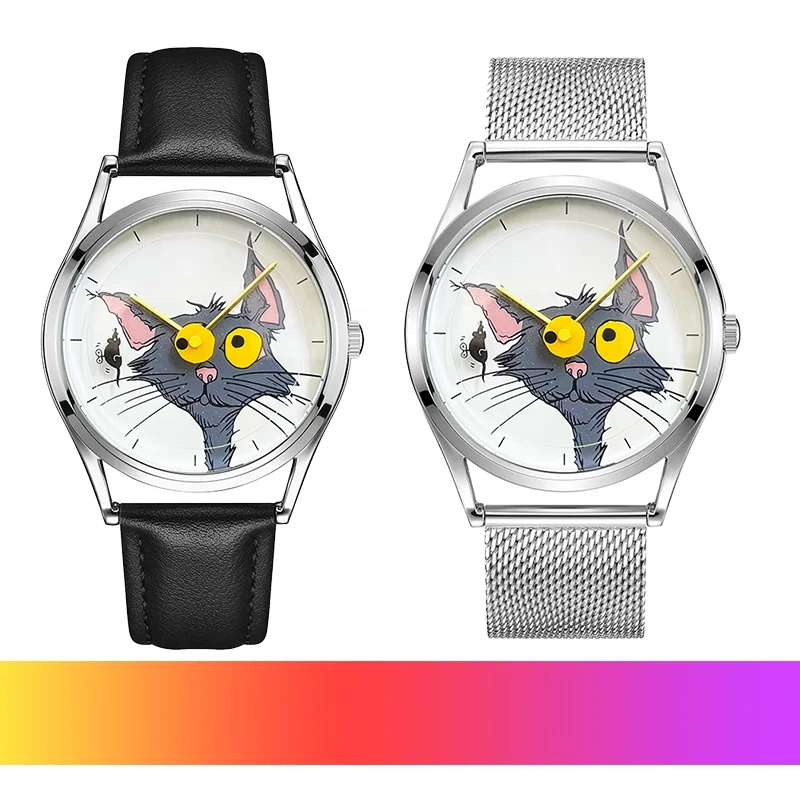 Cartoon Watch with Leather Strap Quartz Movement Waterproof & Stylish Design Men Woman Kids