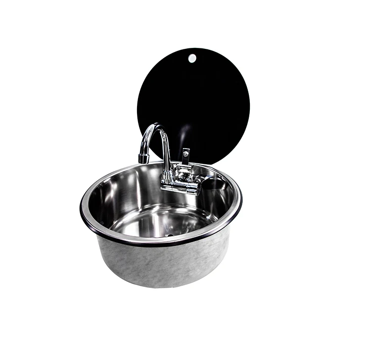 

Boat RV Caravan Round Stainless Steel Hand Wash Basin Sink with Toughened Glass Lid