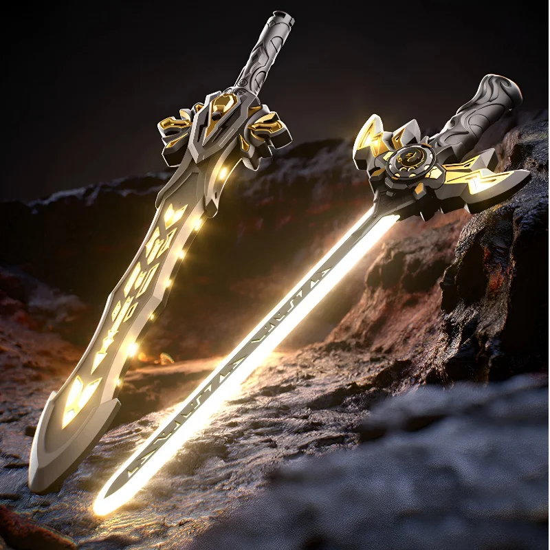 In Stock Luminous Toy Fire Spinning Sword Double Edged Telescopic Rotating 2-In-1 Laser Sword Movable Model  Birthday Gift