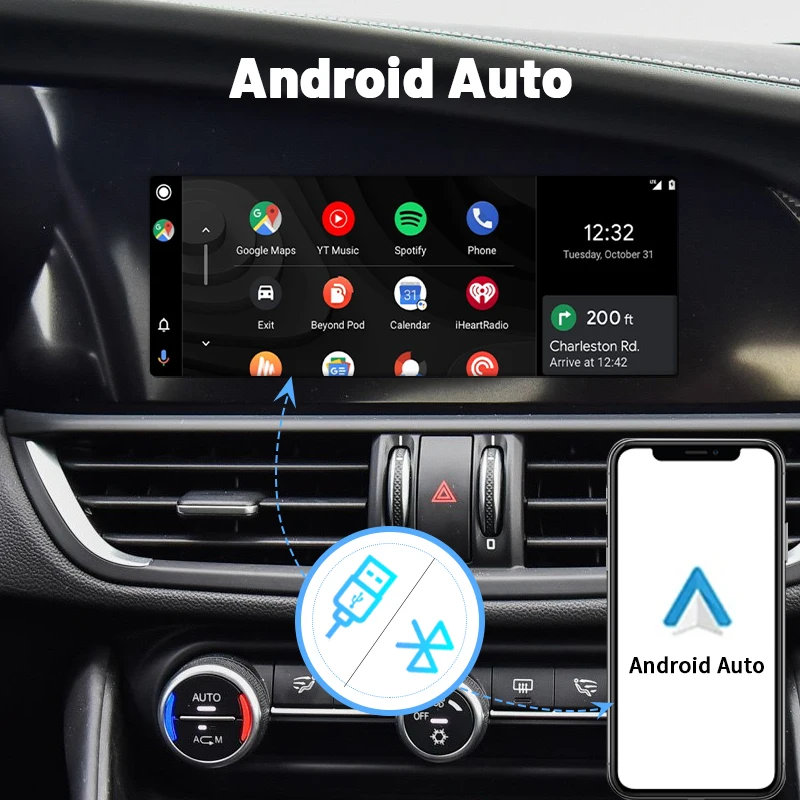 Sinairyu Auto Wireless CarPlay Android Auto for Alfa Romeo Stelvio & Giulia 16-19 Models