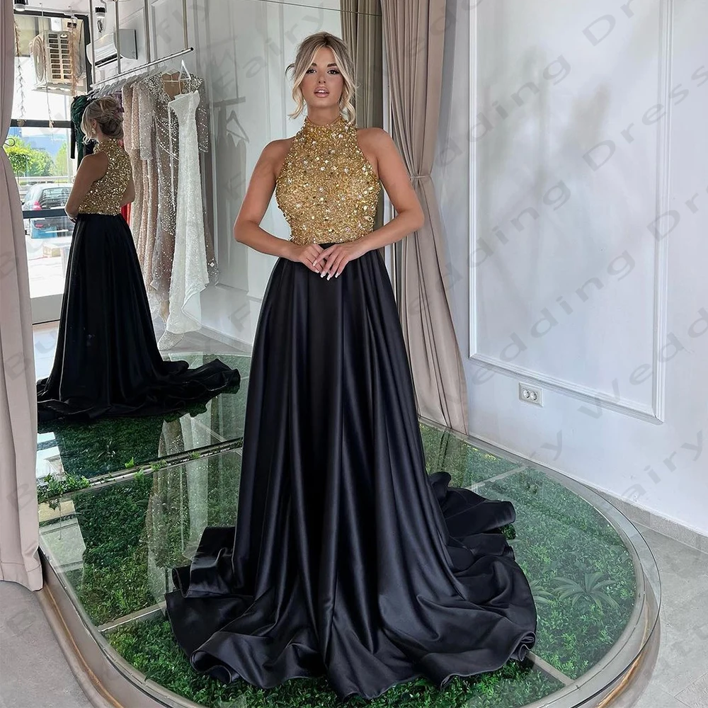 

Gorgeous Women's A-Line Prom Dresses Satin Sexy Sleeveless Princess Evening Gowns Fashion Celebrity Formal Beach Party 2024 Robe