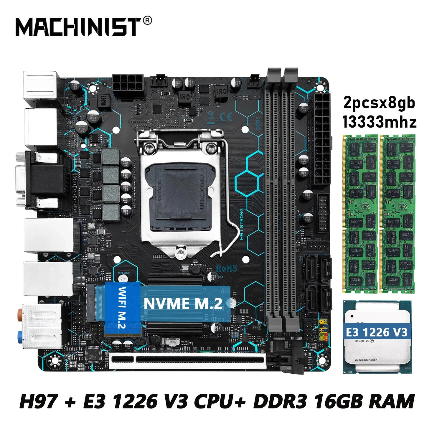 

Комплект материнской платы MACHINIST H97 STRONG LGA1150, процессор Intel Xeon E3 1226 v3 и DDR3, 2*8 ГБ ОЗУ, 1333 МГц, память, VGA, HDMI