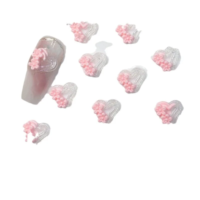 50 Stuks Schattige Roze Bloem Liefde Mini Nail Bedels Accessoires Gemengde Lichtgevende Strik Vlinder Nail Art Decoratie Benodigdheden Zomer Onderdelen