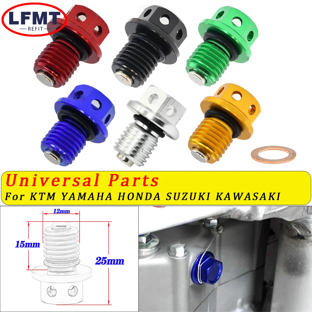 

Motorcycle M12x1.5 Magnetic Oil Drain Plug Bolt Oil Drain Sump Nut Fit For Honda Kawasaki Yamaha Motocross Scooter ATV Quad Bike