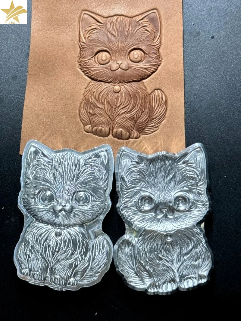 3D Kitten Leather Stamp Mold ,Metal Embossing Tool Vegetable Tanned Leather DIY Craft Accessories for Wallet Keychain Journal