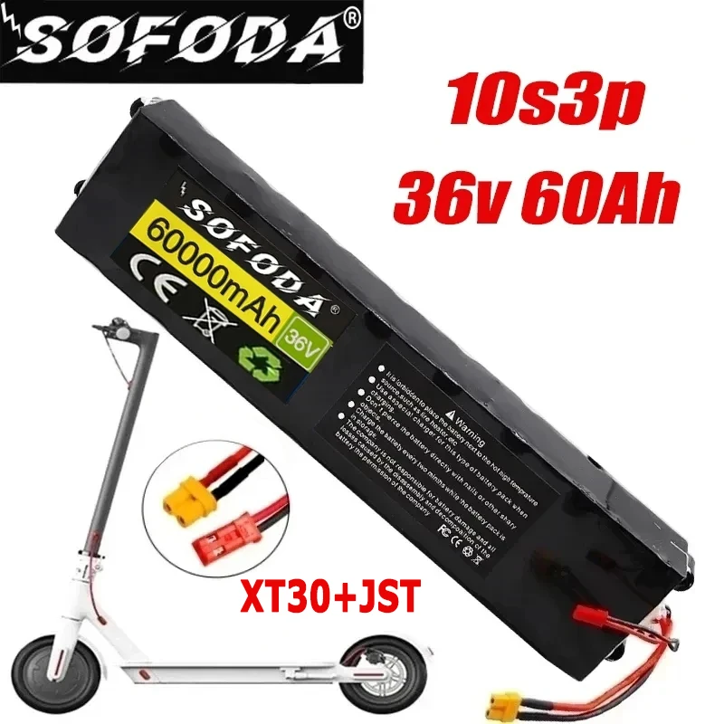 

36V 60Ah 18650 Rechargeable lithium Battery pack 10S3P 500W High power for Modified Bikes Scooter Electric Vehicle,With BMS XT30