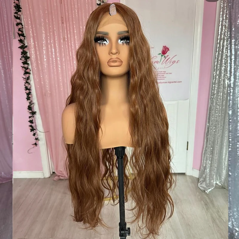 Glueless Long 30 inch Body Wave Chocolate Brown Human Hair Adjustable 1x4 Middle V Part Wigs for Black Women Copper Brown Wigs